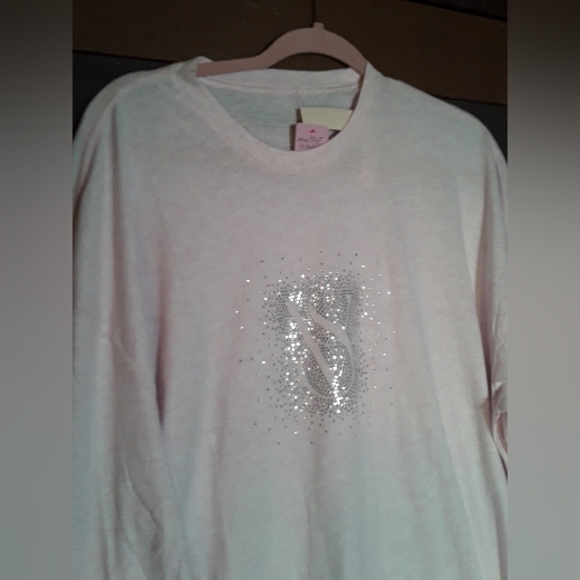 NWT Med Pink Heathered Victoria's Secret Long sleeve Gorgeous Nightshirt Bling - Picture 8 of 12